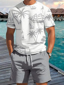 2pçs de verão short curto e camisa casual masculinos