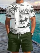 2pçs de verão short curto e camisa casual masculinos