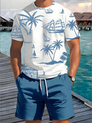 2pçs de verão short curto e camisa casual masculinos