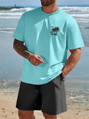 2pçs de verão short curto e camisa casual masculinos