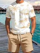 2pçs de verão short curto e camisa casual masculinos