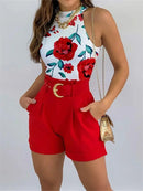 Conjunto de moda casual shorts femininos sem mangas