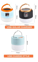 Lâmpada LED para acampamento. Carregamento USB portátil