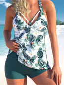 Roupa de praia 2 pçs estampada plus size