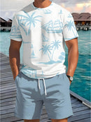 2pçs de verão short curto e camisa casual masculinos