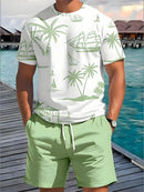 2pçs de verão short curto e camisa casual masculinos