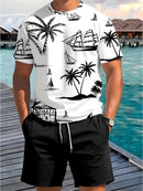 2pçs de verão short curto e camisa casual masculinos