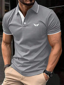 Camiseta masculina de lapela estampada em 3D, manga curta, polo confortável