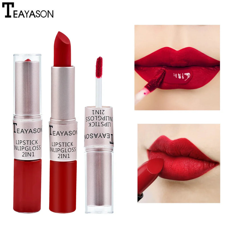 Batom Rosa Sexy Lip Gloss 2 Em 1  À Prova D'Água Longa Duração Hidratação Vermelho Batom Matte