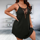 Pijama feminino plus size XL-5XL, com renda, decote em V profundo, 
alças, camisola sem mangas, vestido tipo babydoll.