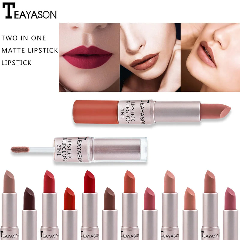 Batom Rosa Sexy Lip Gloss 2 Em 1  À Prova D'Água Longa Duração Hidratação Vermelho Batom Matte