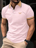 Camiseta masculina de lapela estampada em 3D, manga curta, polo confortável