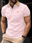 Camiseta masculina de lapela estampada em 3D, manga curta, polo confortável