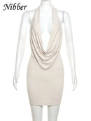 Vestido curto feminino Nibber Diamond , cor sólida, com decote em V profundo e sem alças, moda streetwear.