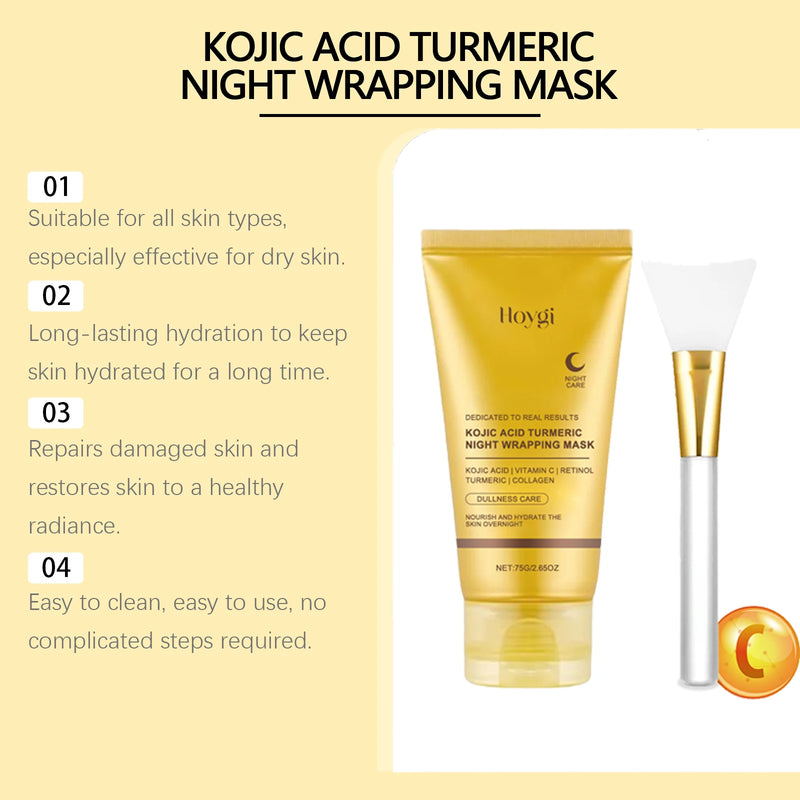 Máscara facial de colágeno + ácido kójico cúrcuma máscara antienvelhecimento. Nutre a pele e dá brilho.