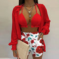 Conjunto três peças verão praia moda Feminino