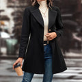 Europe and The United States Fashion Solid Color Lapel Woolen Coat, Women's Autumn and Winter Slim-fit V-neck Long Woolen Coat
