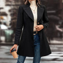 Europe and The United States Fashion Solid Color Lapel Woolen Coat, Women's Autumn and Winter Slim-fit V-neck Long Woolen Coat