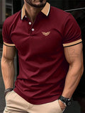 Camiseta masculina de lapela estampada em 3D, manga curta, polo confortável