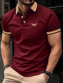 Camiseta masculina de lapela estampada em 3D, manga curta, polo confortável