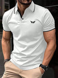 Camiseta masculina de lapela estampada em 3D, manga curta, polo confortável