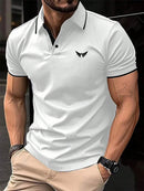 Camiseta masculina de lapela estampada em 3D, manga curta, polo confortável