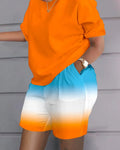 Conjunto Feminino Estampado — Blusa Manga Curta + Shorts com Bolsos