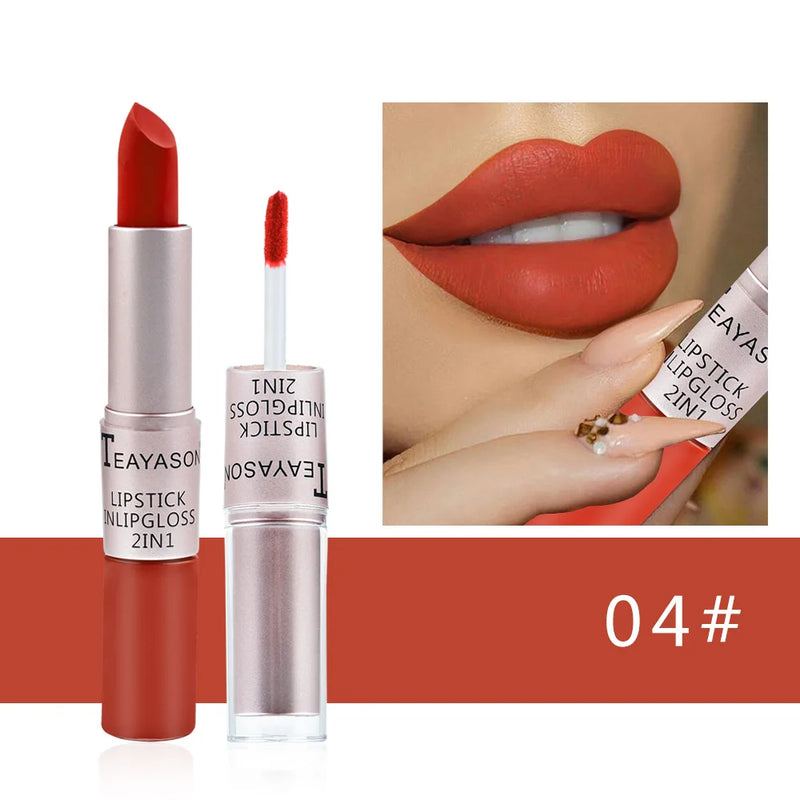 Batom Rosa Sexy Lip Gloss 2 Em 1  À Prova D'Água Longa Duração Hidratação Vermelho Batom Matte