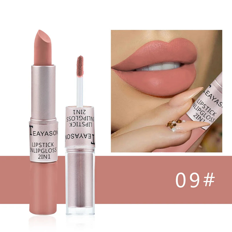 Batom Rosa Sexy Lip Gloss 2 Em 1  À Prova D'Água Longa Duração Hidratação Vermelho Batom Matte