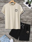 2pçs de verão short curto e camisa casual masculinos