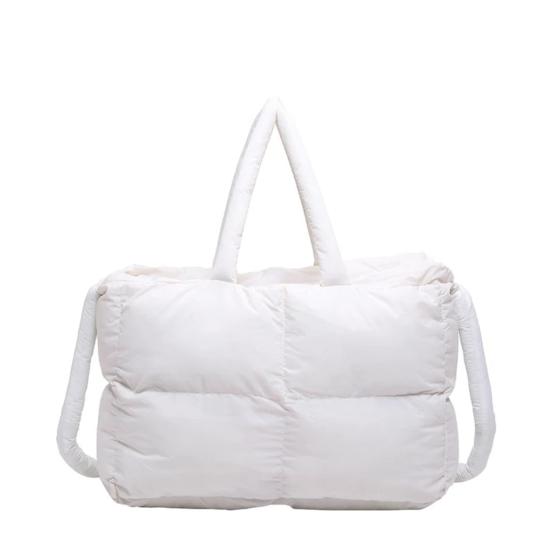 Bolsa tote puffer para mulheres, leve, acolchoada de algodão.