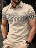 Camisa polo masculina de manga, streetwear, verão, estampa 3D, poliéster microelástico.