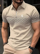 Camisa polo masculina de manga, streetwear, verão, estampa 3D, poliéster microelástico.