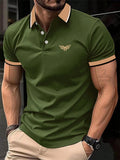 Camiseta masculina de lapela estampada em 3D, manga curta, polo confortável