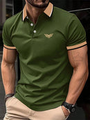 Camiseta masculina de lapela estampada em 3D, manga curta, polo confortável