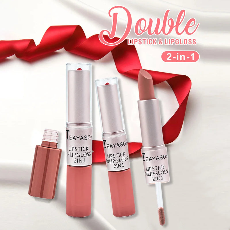 Batom Rosa Sexy Lip Gloss 2 Em 1  À Prova D'Água Longa Duração Hidratação Vermelho Batom Matte