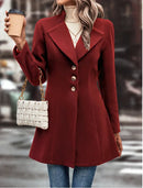 Europe and The United States Fashion Solid Color Lapel Woolen Coat, Women's Autumn and Winter Slim-fit V-neck Long Woolen Coat