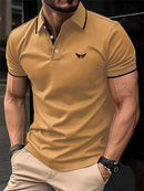 Camiseta masculina de lapela estampada em 3D, manga curta, polo confortável