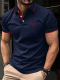 Camiseta masculina de lapela estampada em 3D, manga curta, polo confortável