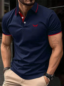Camiseta masculina de lapela estampada em 3D, manga curta, polo confortável