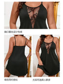 Pijama feminino plus size XL-5XL, com renda, decote em V profundo, 
alças, camisola sem mangas, vestido tipo babydoll.
