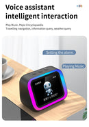Alto-falante inteligente com IA, Bluetooth 5.4, tela sensível ao toque HD, despertador eletrônico, som estéreo Hi-Fi e assistente de voz.