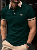 Camiseta masculina de lapela estampada em 3D, manga curta, polo confortável