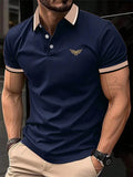 Camiseta masculina de lapela estampada em 3D, manga curta, polo confortável