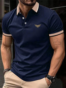 Camiseta masculina de lapela estampada em 3D, manga curta, polo confortável