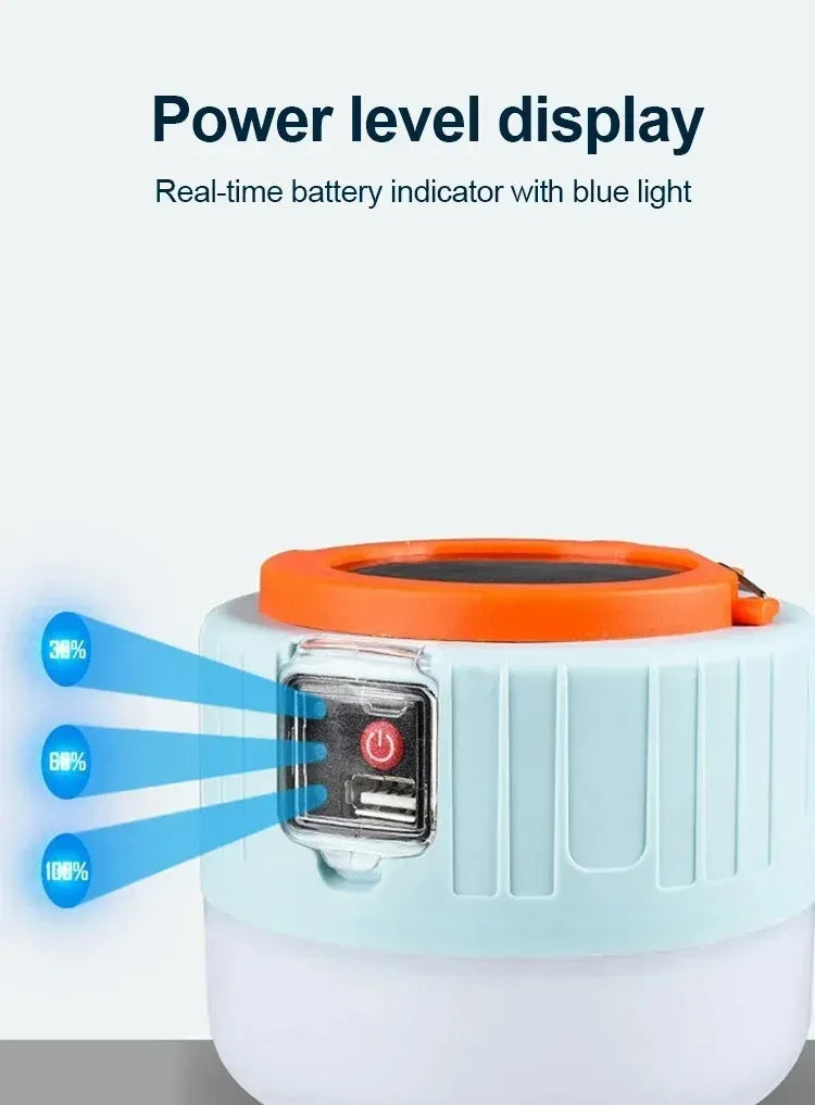 Lâmpada LED para acampamento. Carregamento USB portátil