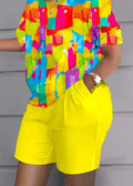 Conjunto Feminino Estampado — Blusa Manga Curta + Shorts com Bolsos