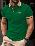 Camiseta masculina de lapela estampada em 3D, manga curta, polo confortável