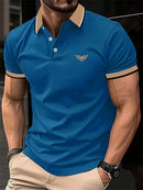 Camiseta masculina de lapela estampada em 3D, manga curta, polo confortável