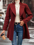 Europe and The United States Fashion Solid Color Lapel Woolen Coat, Women's Autumn and Winter Slim-fit V-neck Long Woolen Coat